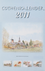  Omslag Cothen-kalender 2011 met 12 maandbladen met agenda-items, advertenties en topografische tekeningen van Hans Scholman