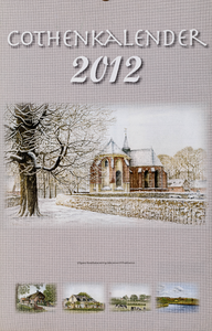  Omslag Cothen-kalender 2012 met 12 maandbladen met agenda-items, advertenties en topografische tekeningen van Hans Scholman