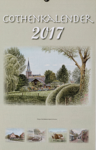  Omslag Cothen-kalender 2017 met 12 maandbladen met agenda-items, advertenties en topografische tekeningen van Hans Scholman