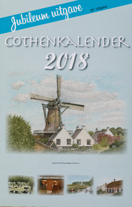  Omslag Cothen-kalender 2018 met 12 maandbladen met agenda-items, advertenties en topografische tekeningen van Hans Scholman