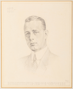  Portrettekening in houtskool van jhr. W.E. van Weede, burgemeester van de gemeente Amerongen van 1913-1921