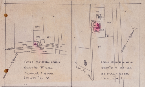  Locatie monumenten Lekdijk 2 ('De Ark') en 21 ('Natewish') in de gemeente Amerongen. 1:5000