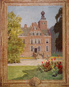  Reproductie van een schilderij (met lijst) van Willem Witjens (1884-1962) van de voorzijde van huis Zuilestein te Leersum