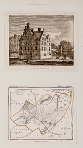  Compositieblad met een kopergravure van Zuylestein van J.A. Graave en een kaartje van de gemeente Leersum, uitgegeven ...
