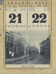  Kalenderblad met links Wijkse Handelsonderneming, de Wijkse Spaarbank en de Keizerskroon. In de verte de Peperbus en ...