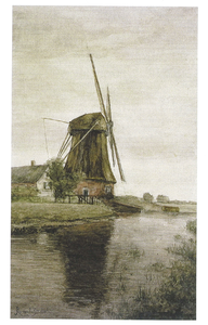  Een acquarel van de molen aan de Broekweg door J.R. van Nijendaal.