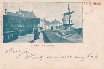  Gezicht op Dijkstraat met molen en Walmuur.