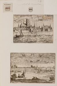  Compositieblad met 2 wapentekeningen, een anonieme prent met gezicht op de stad Wijk getiteld 'Wijck' (ca. 1640) en ...