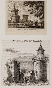  Compositieblad met prentje getiteld 'Kasteel te Wyk te Duurstede' van K.J. Bendorp naar J. Bulthuis (1788) en een ...