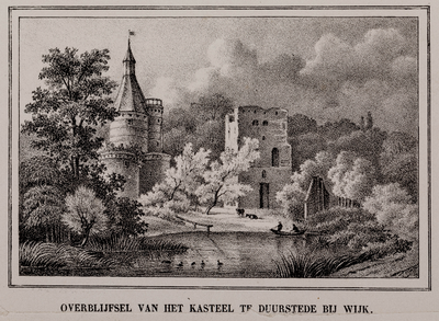  Gezicht vanuit het noordwesten over de gracht op de Bourgondische toren en de donjon van huis Duurstede