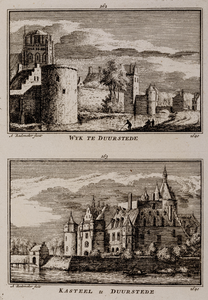  Gezicht vanuit het noordoosten over de gracht op de ommuring van de stad Wijk bij Duurstede naar de toestand van 1640 ...
