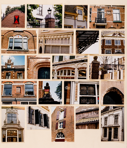  Compilatie van 21 foto's van historische panden en bouwelementen in de binnenstad van Wijk bij Duurstede