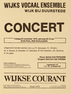  Aankondiging optreden van het Wijks Vocaal Ensemble in de Grote Kerk te Wijk bij Duurstede