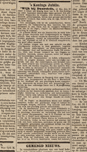  Artikel uit de Tielsche Courant over het in Wijk bij Duurstede op 18 mei 1889 gehouden feest ter gelegenheid van het ...