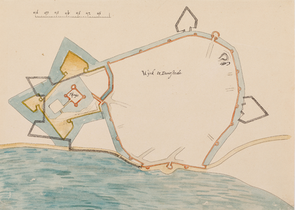  Plattegrond van de vesting Wijk bij Duurstede met aanwijzing van een plan tot het bouwen van twee bolwerken en van ...
