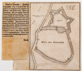  Plattegrond van de vesting Wijk bij Duurstede (met aangehechte tekst in het Duits)