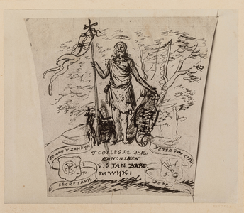  Reproductie (platinotypie) van een ontwerp van een gravure op een beker van het kapittel van St.Jan Baptist te Wijk ...