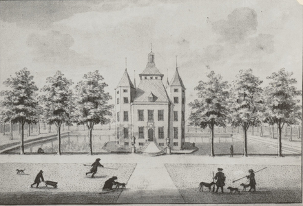  Gezicht op de voorzijde van kasteel Heemstede en de daaromheen liggende gracht.