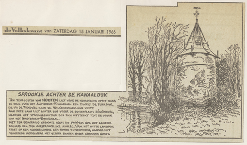  Krantenartikel met tekening van de duiventoren op Landgoed Wickenburgh