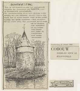  Krantenartikel met tekening van de duiventoren op Landgoed Wickenburgh