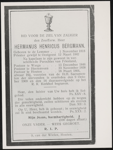  Bidprentje voor Hermanus Henricus Bergmann, pastoor van Houten