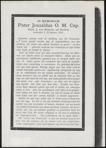  Tekst van het bidprentje van Cornelis J. van Rossum, pater Jesualdus O.M. Cap.