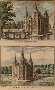  Gezicht over de gracht op de voor- respectievelijk achterzijde van huis Heemstede (no. 117, no. 118)