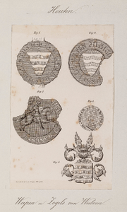  Afbeelding van 4 zegels en het wapenschild van verschillende leden van de familie Van Wulven