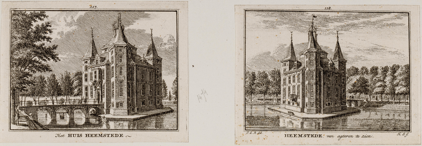  Compositieblad met 2 prentjes van het huis Heemstede (no. 117, no. 118)