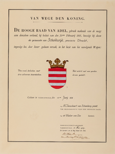  Afschrift van een bevestiging (met omschrijving en tekening) door de Hoge Raad van Adel van 10 juni 1818 van de ...