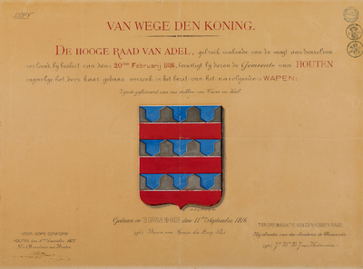  Copie van de bevestiging (met omschrijving en tekening) door de Hoge Raad van Adel op 11 september 1816 van de ...