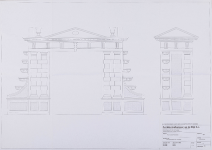  Gevelaanzichten voor- en zijkant van de poort van huis Heemstede (tekening nr. 3)