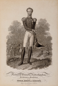 Afbeelding van Frederik van Oranje-Nassau (1791-1881) te velde te midden van soldaten