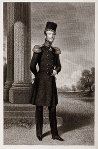  Afbeelding van Willem II van Oranje-Nassau (1792-1849) staande bij twee zuilen