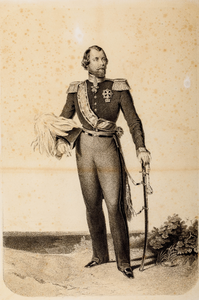  Afbeelding van Willem III van Oranje-Nassau (1817-1890) staande in een veld