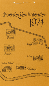  Omslag 'Boerderijenkalender 1974' met binnenin tekeningen van boerderijen