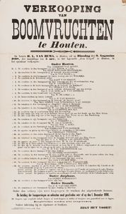  Aankondiging openbare verkoping door notaris H.L. van Buma te Houten van boomvruchten van 30 percelen onder Houten, ...