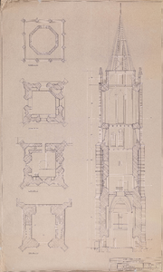  Doorsneden van de gemeentetoren van de NH-kerk aan de Lobbendijk 1 te Houten (blad no. 1)