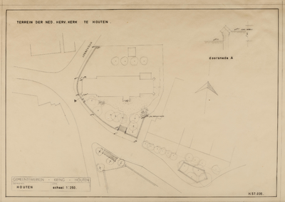  Situatietekening van het terrein van de NH-kerk aan de Lobbendijk te Houten ten behoeve van de reconstructie van de ...