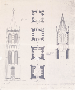  Plattegronden en voorgevel van de toren van de NH-kerk aan de Lobbendijk te Houten