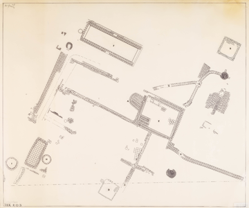  Werktekening archeologische opgraving van het voormalige landhuis Zorgvliet op het terrein Tielland te Houten (no. 1)