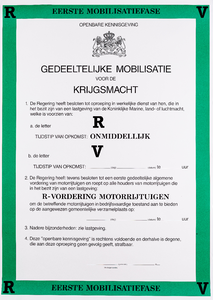  Kennisgeving met oproep voor de eerste mobilisatiefase voor de krijgsmacht