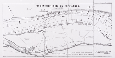  Kaart (fotocopie) van de rivierverbetering van de Rijn bij Remmerden