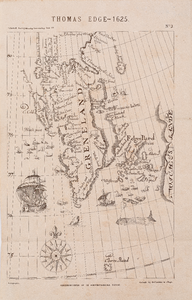  Reproductie van een kaart van Thomas Edge uit 1625 van een deel van Groenland