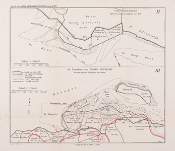  Kaart van de polder Borsselen tijdens en na de herdijking van 1616 / Kaart van de noordkust van Noord-Beveland in ...