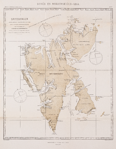  Kaart van Spitsbergen naar Dunér en Nordenskiöld (1864)