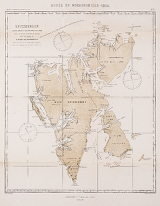  Kaart van Spitsbergen naar Dunér en Nordenskiöld (1864)