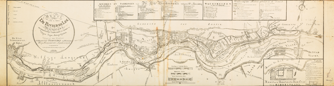  Kaart van de Rivier de Lek Benedendams, met desselfs dyken, uiterwaarden, kribben & c.