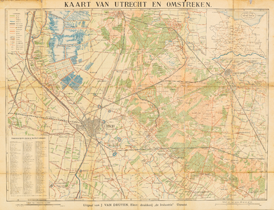  Kaart van [de stad] Utrecht en Omstreken. Met afstandswijzer van de provincie