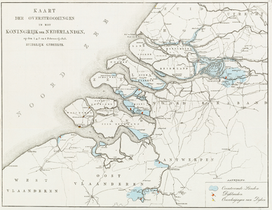  Kaart der overstroomingen in het Koningkrijk der Nederlanden, op den 3, 4, 5 en 6 Februarij 1825. Zuidelijk Gedeelte.